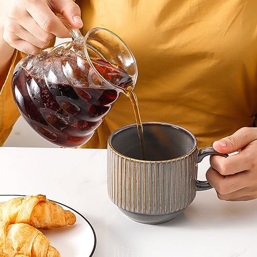 HASENSE Porcealin Coffee Mugs, Stackable Coffee Cups Set of 4 with Stand - 15 oz Large Ceramic Ribbed Latte Cup Set for Cappuccino, Tea, Hot Cocoa, Drinks - Dishwasher & Microwave Safe, Brown - Image 6