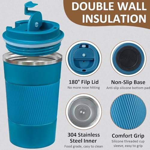 4 Pack Insulated Coffee Mug with Lid 17oz Travel Coffee Tumbler Stainless Steel Reusable Coffee Cups Thermal Coffee Mug for Hot and Iced Cold Drinks, Multicolor - Image 3