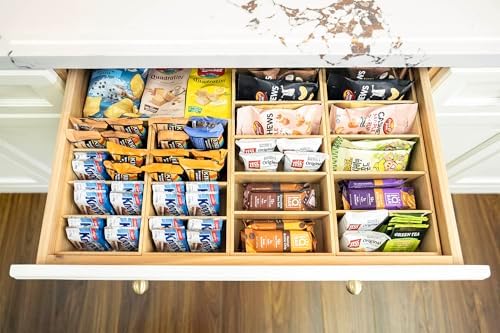 Umilife Large Bamboo Pantry Organizers and Storage Bins with Removable Dividers, Kitchen Drawer Cabinet Countertop Organization for Snack, Spice Packets, Teabags, Seasoning Pouches (2 Pack) - Image 5