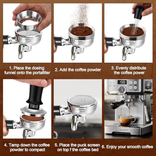 5 Pcs 53mm Espresso Accessories Kit, 3kg/0.1g Accurate Coffee Scale with Timer, Coffee Distributor Spring Loaded Calibrated Tamper WDT Tool and Dosing Funnel Set Fits 53mm Espresso Machines - Image 5