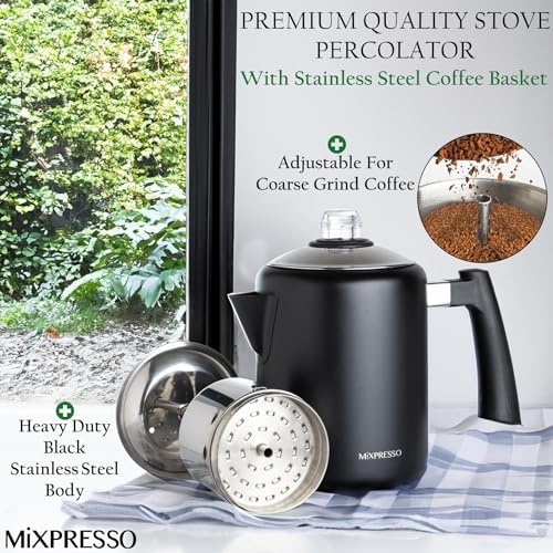 Mixpresso 5-8 Cup Coffee Percolator Stovetop, Stainless Steel Coffee Pot - Image 3