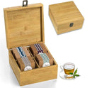 Bamboo Tea Organizer Box Chemical Free Big, Tall, Adjustable Cubbies Natural Wooden Storage Chest (4-Slot Square 7.4" x 8.1" x 4.2" Blank) by ZenEarthInspired