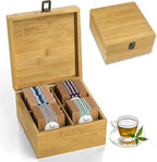 Bamboo Tea Organizer Box Chemical Free Big, Tall, Adjustable Cubbies Natural Wooden Storage Chest (4-Slot Square 7.4" x 8.1" x 4.2" Blank) by ZenEarthInspired