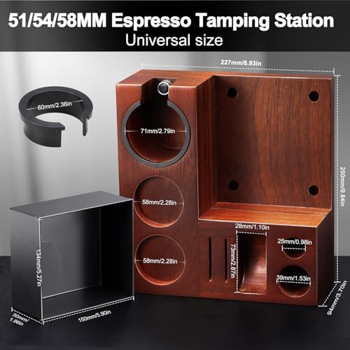 Espresso Knock Box, Walnut Tamping Station, 9 in 1 Coffee Organizer Box Fit for 51mm 54mm 58mm, Coffee Distributor & Portafilter, Espresso Accessories Kit - Image 2