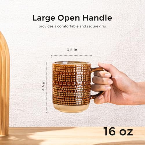 GBhome Large Coffee Mugs Set of 4, 16oz Handmade Stoneware Coffee Mugs Set with Large Handle for Cappuccino/Latte/Tea/Hot Cocoa, Dishwasher & Microwave Safe, Caramel - Image 3