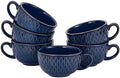 Coffeezone Set of 6 Cups Vintage Design 12 oz Professional Barista Ceramic Latte Art Cappuccino Cups Set (Embossed Blue * 6) by Coffeezone