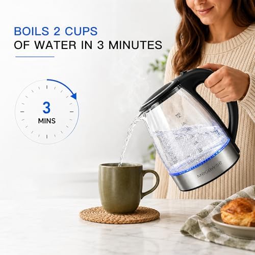 MEGAWISE 1.8L Glass Electric Kettle, Auto Shut-Off, Boil-Dry Protection - Image 5
