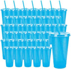 36 Pcs Blue Tumblers with Straw & Lid - 24oz Coffee Cups by Pineburg