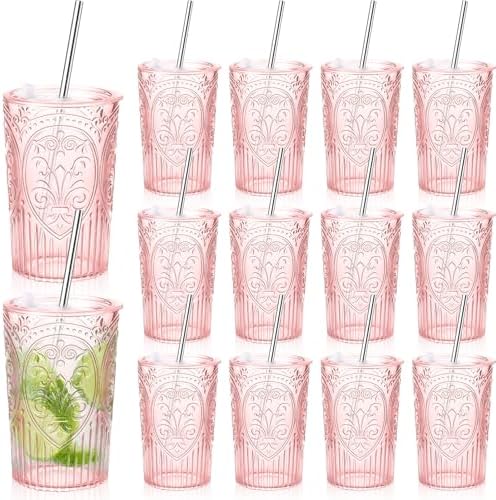 Wiwiqing 12 Set 16oz Vintage Tumbler with Lid and Straw Bulk, Pink by Wiwiqing