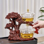 Zurucily Glass Teapot Set with Infuser Semi Automatic Tea Set Magic Teapot (Tree - red) - Image 3