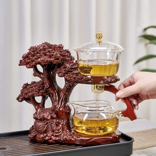 Zurucily Glass Teapot Set with Infuser Semi Automatic Tea Set Magic Teapot (Tree - red) - Image 3