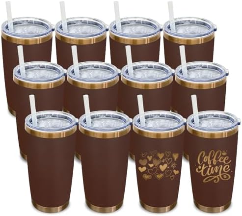 20 oz Tumbler Bulk Stainless Steel Tumblers with Lids and Straws Brown by MetalyaTumblers