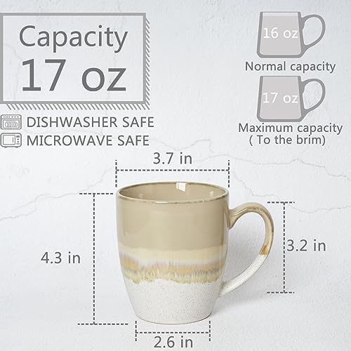 Bosmarlin Ceramic Coffee Mug Set of 4, 17 Oz, Coffee Cups with Big Handle, Microwave Safe, Unique Reactive Glaze - Image 2