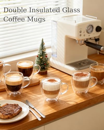 Glass Coffee Cups Set Of 6 - 8.5oz Double Walled Glass Coffee Mugs with Handle,Clear Insulated Borosilicate Glass Mug,Suitable for Cappuccino,Tea,Latte,Hot Beverage and Wine (6 Pack 8.5oz +6 Spoons) - Image 6