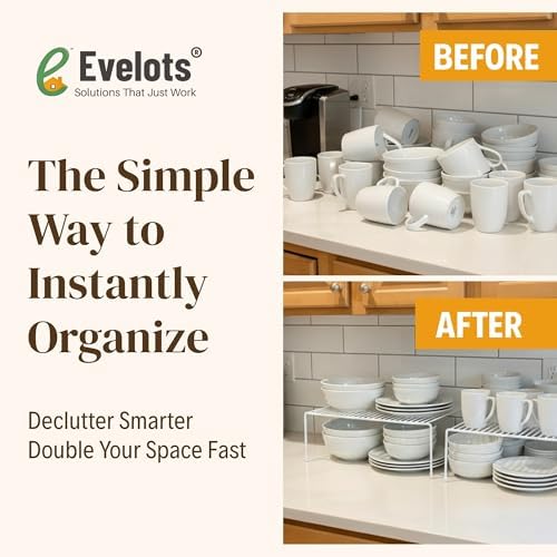 Evelots Wire Shelf Organizer Set, Large Metal Cabinet Risers, 4-Pack, White - Image 7
