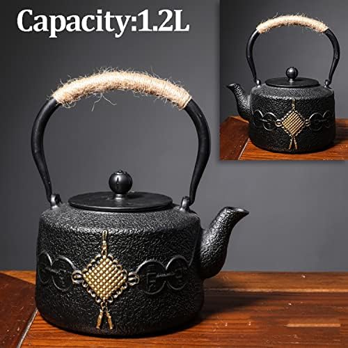 Tea Kettle,Cast Iron Teapot in Japanese Style,Tetsubin Tea Kettle with Stainless Steel Infuser,Die Casting Pattern Stove Safe Kettles,Traditional Iron Teapots,1.2L(Color:O) (Size : A) - Image 4
