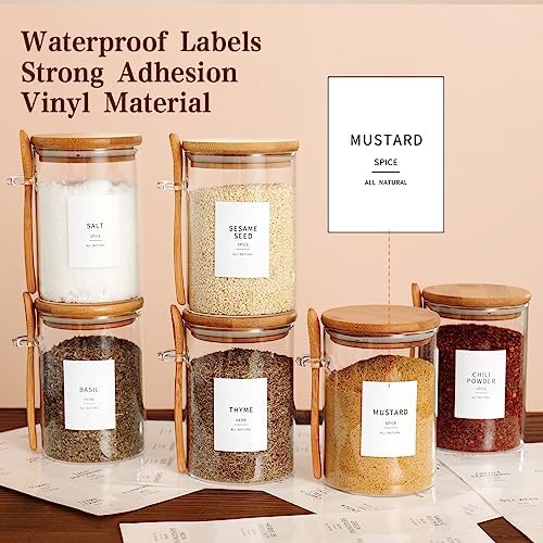HHMJSM 6 Pcs Glass Jar with Bamboo Lid and Spoon - 17 oz Large Sugar Container with 148 Kitchen Pantry Spice Jar Labels Preprinted - Glass Containers with Wooden Lids Hold Coffee, Tea, Candy - Image 3