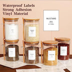 HHMJSM 6 Pcs Glass Jar with Bamboo Lid and Spoon - 17 oz Large Sugar Container with 148 Kitchen Pantry Spice Jar Labels Preprinted - Glass Containers with Wooden Lids Hold Coffee, Tea, Candy - Image 3