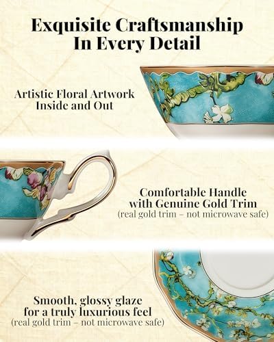 7oz Bone China Tea Cup and Saucer Set, Almond Blossom - Image 5