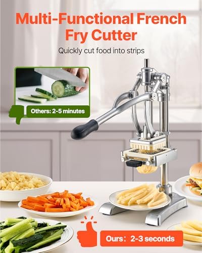 VEVOR French Fry Cutter, Ergonomic Potato Slicer with 3 Blades (1/2", 3/8", 1/4") & Juicer Plate, Easy-Replace Vegetable Chopper Dicer for Carrot, Onion, Lemon, Ideal for Home & Commercial Kitchens - Image 2