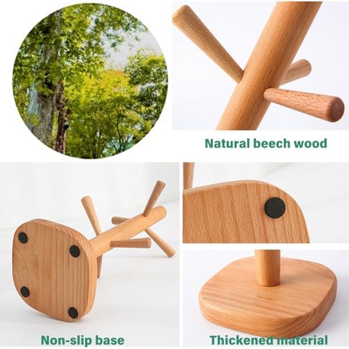 Dxcaicc Coffee Cup Holder for Countertop, Coffee Mug Tree with 6 Hooks, Mug Rack, Wooden Coffee Cup Holder Stand for Kitchen Decor,1 Piece - Image 4