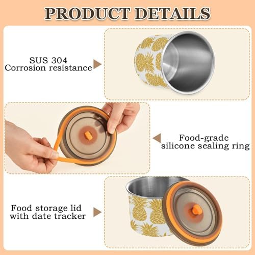 Stainless Steel Coffee Storage Containers with Airtight Lid, Golden Glitter Pineapple 17oz Food Storage Container Kitchen Canister for Tea, Coffee Beans, Ground, Sugar Storage - Image 4