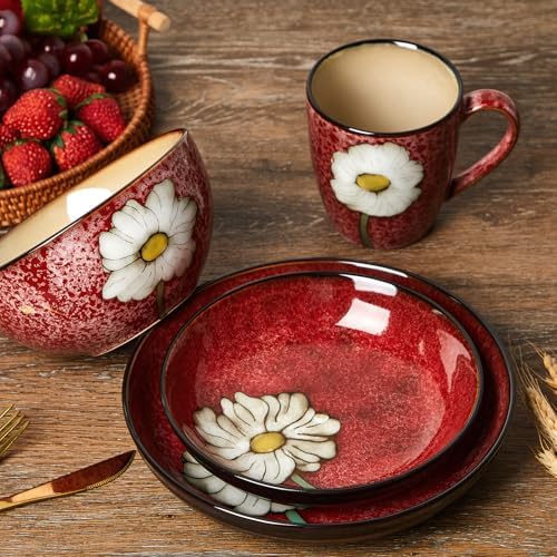 Qinyoung 16 Pcs Dinnerware Set Reusable Kitchen Bowls Plates and Mugs Set Ceramic Bowls Deep Plates Coffee Mugs Dishwasher, Microwave, Oven Safe for Breakfast Lunch Dinner Tea Party, Service for 4 - Image 4