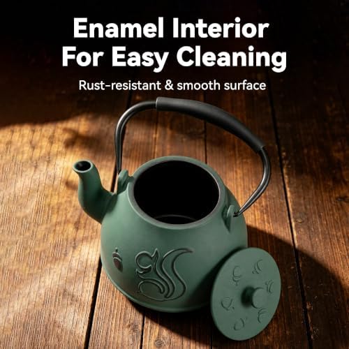 Cast Iron Teapot 34oz (1000ml) with Infuser,Green - Image 2