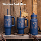 Hydro Flask 40 Oz Travel Tumbler with Handle, Lid and Straw - Insulated Stainless Steel in Western Dark Blue - Image 4