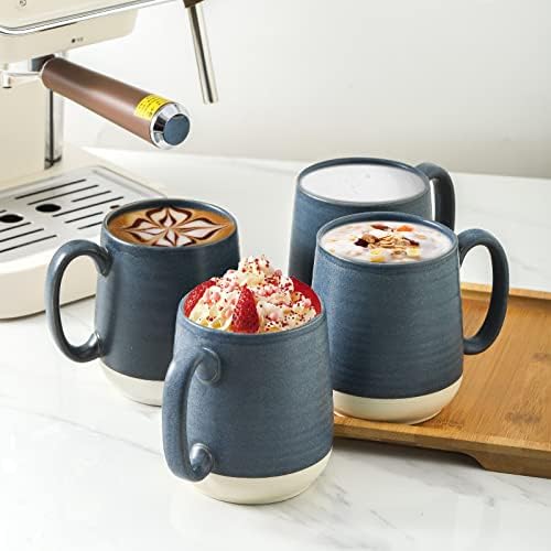 HASENSE Ceramic Large Coffee Mugs Set of 4-15 Ounce Porcelain Coffee Cups Set with Handle Perfect for Tea, Cocoa, Latte, Milk and Cappuccino, Modern Tea Cups Set for Man and Woman, Dark Blue - Image 2