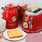 1.8 Quart Electric Tea Kettle and 2 Slice Toaster Combo, Retro Kitchen Appliance Set with Adjustable Browning and Water Temperature Gauge (Red) - Image 2