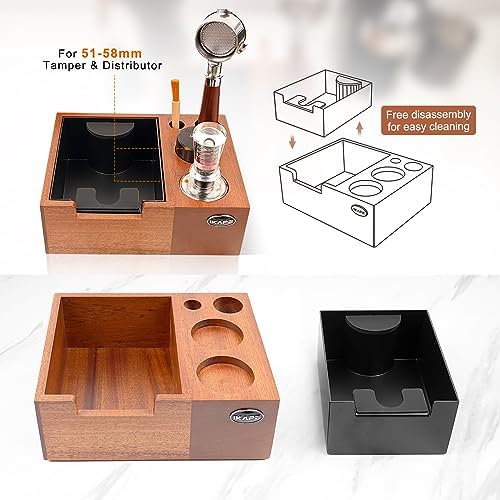 IKAPE Espresso Knock Box, Espresso Coffee Organizer Box Fit for Storage 51, 54, 58MM Espresso Tamper, Distributor, Portafilter & Puck Screen Accessories, Natural Sandywood Station Base - Image 5