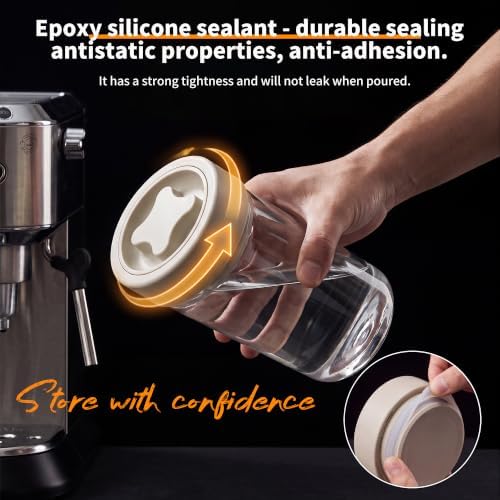 2-Pack 24oz Airtight Coffee Canister with Twist Seal Lid, Glass Coffee Bean Storage Container with Silicone Ring, Wide Mouth Food Storage Jars for Coffee Grounds, Sugar, Flour, Oats - Image 3