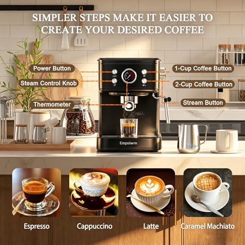 Empstorm 04E 20 Bar Espresso Machine with Milk Frother Steam 1100W Black - Image 2