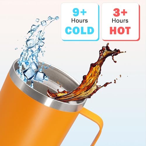 20 oz Tumbler with Handle and Lid Insulated Travel Coffee Mug Orange 12P - Image 4