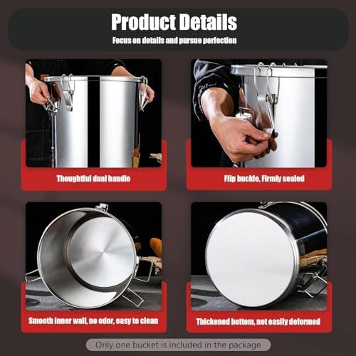 3.17Gal 304 Stainless Steel Airtight Canister,Metal Bucket Large Stainless Steel Canisters - Locking Clamp & Airtight Lids - Dog Food/Bird Seed/Coffee Storage Container - Image 3