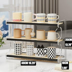 3-Tier Mug Holder Countertop,Wooden Rattan-Look Coffee Station Shelf, Cup Holder Mug Display Rack for Home Kitchen,Black,19.29" - Image 2