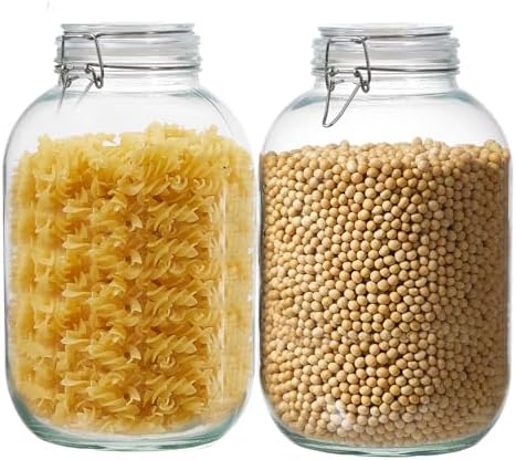 2 Pack 1 gallon Food Storage Jars with Airtight Lids, Preserving Seal Wire Clip Fastening Glass Containers, Canisters for Kitchen, Flour, Cereal, Pasta, Sugar, Beans, Pickling Jars(1 Gallon*2) by Ulodimi