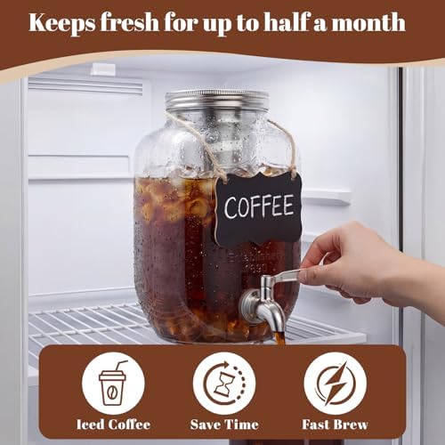 2 Pack 1 Gallon Cold Brew Coffee Maker Iced Coffee Maker with Stainless Steel Filter, Lid & Spigot Heavy Duty Glass Cold Brew Pitcher Drink Dispenser Thick Iced Tea Pitcher for Fridge - Image 4