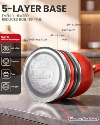 Whistling Tea Kettle Stovetop Stainless Steel, 2.64 Quart （Red） - Image 2
