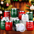 Ziliny 12 Pcs Christmas Wine Tumbler Set 12 Oz Insulated with Lid,Texts by Ziliny