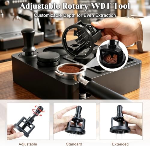 7PCS 54mm Espresso Accessories Kit, Coffee Tamping Station with Knock Box - All-in-One Home Barista Starter Set, Stainless Steel Tamper & Distributor, WDT Tool for Even Extraction - Image 5