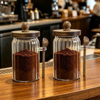 Vintage Glass Jar with Wooden Spoon&Lid,26 fl.oz Coffee Canister Set of 2 - Image 6