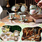 Zhehao 40 Pcs Porcelain Tea Set for Adult, with Metal Holder, Royal - Image 5