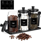 Suclain 3 Pcs Glass Coffee Container Set, 25 oz, Black Bamboo by Suclain