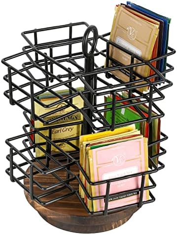 MyGift Rotating Tea Bag Holder Carousel, 8 Compartments, Wood Base - Image 4