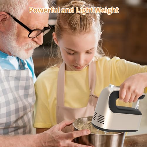 Yomelo 9-Speed Digital Hand Mixer Electric, 400W Powerful DC Motor, Hand Mixer Electric Handheld with Snap-On Storage Case, 5 Stainless Steel Accessories, Beaters, Dough Hooks, Whisk(Champagne Gold) - Image 3