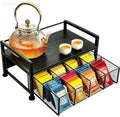 Tea Bag Organizer, Wooden Tea Box with Drawer and Top Tray, Black by Unknown