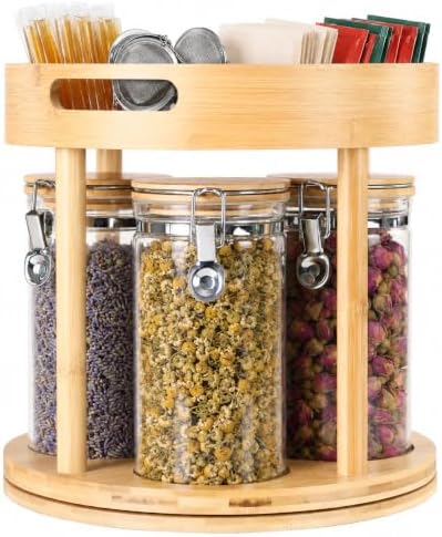 KKC HOME ACCENTS Bamboo Tea Station Carousel with 4 Glass Jars by KKCHOMEACCENTSGmbH