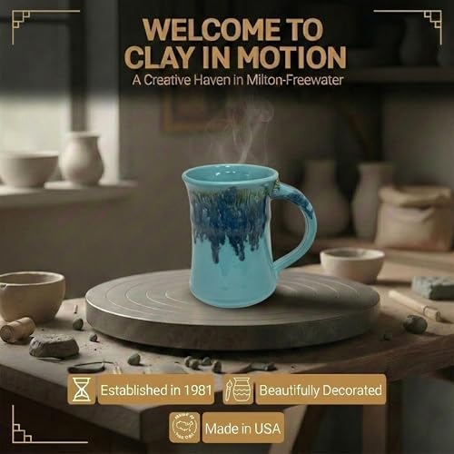 Clay in Motion Handmade Ceramic Mug 24 oz, Large Coffee Mug, Hand Painted Stoneware, Dishwasher Microwave & Oven Safe, Lead-Free, Made in USA Since 1981 (Raging Rapid) - Image 5